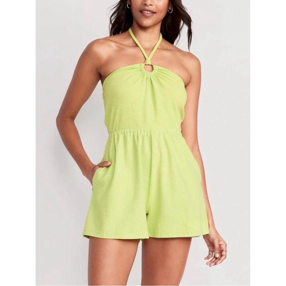 Lime Green Halter Romper Resortcore Euro Summer Vacation Size Small